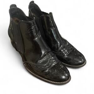 PAUL GREEN Womens Black Dual Chelsea Wingtip Ava Almond Leather Booties US 7